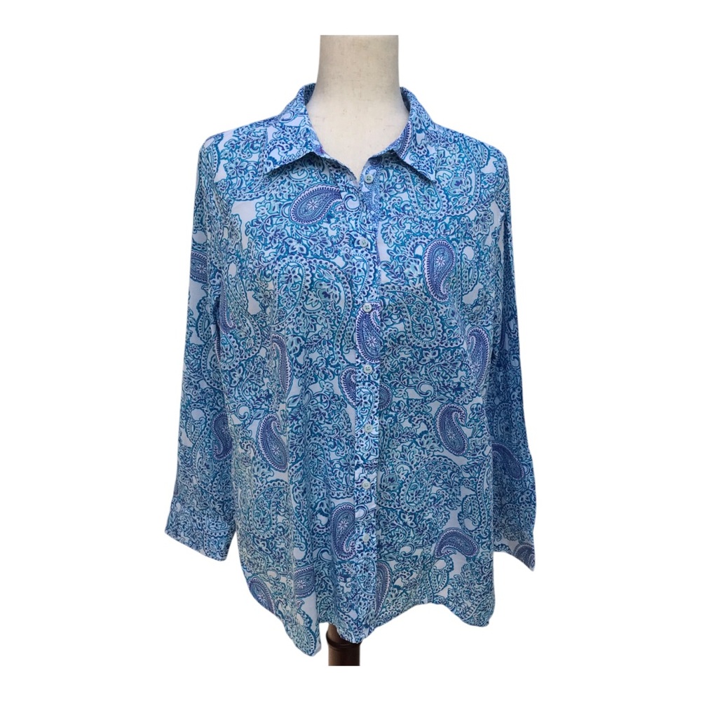 Talbots Women's Blue Paisley Button-Up Shirt